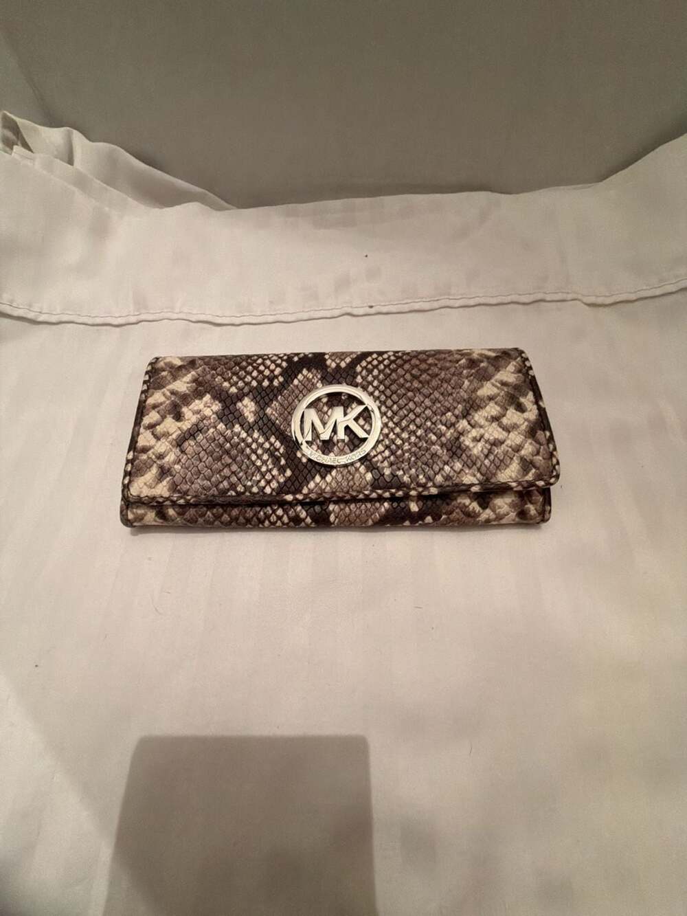 Michael Kors Grey Python Embossed Leather Flap Continental Wallet